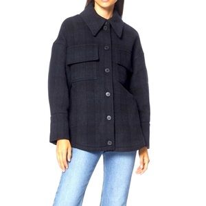 Ba&sh Lady Plaid Wool Shacket Jacket NWOT Size Medium Oversized Dark Navy Plaid